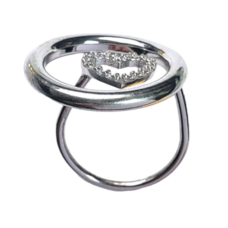 Anillo 1 circulo 1 corazón piedras blancas Plata Italiana - Perfumisimo