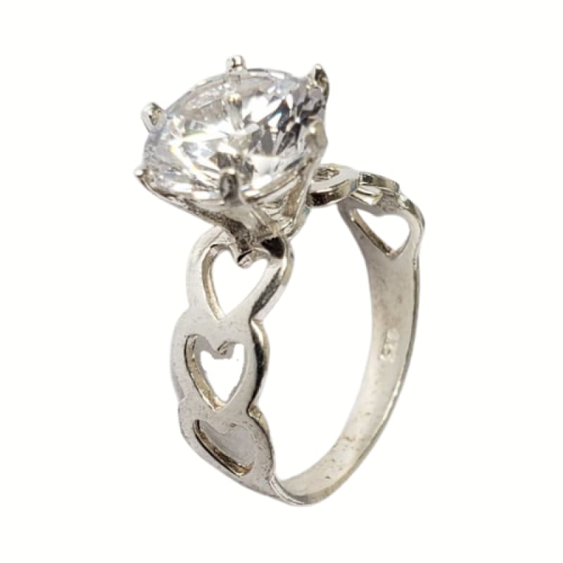 Anillo corazones y piedra blanca plata 925 - 7 - Anillo