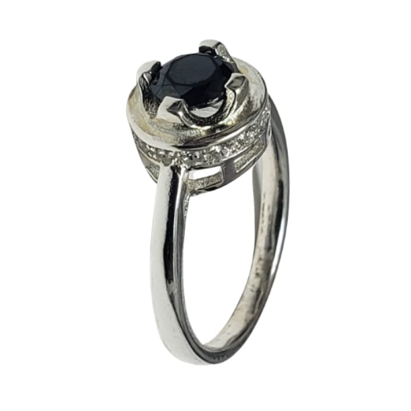 Anillo corona de piedras y solitario negro en plata 925 - 7