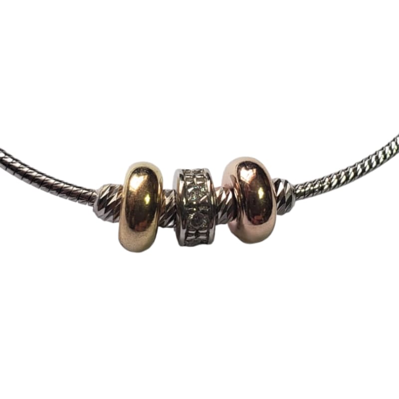 Pulsera Plata925 Italiana con 2 dijes oro y 1 piedras -