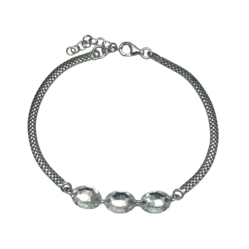 Pulsera rodinada 3 Murano blancos 21cm Plata Italiana 925 -